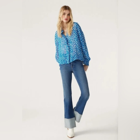 ba&sh Ruffle Bingo Giraffe Print Sheet Blouse Blue - Picture 12 of 12